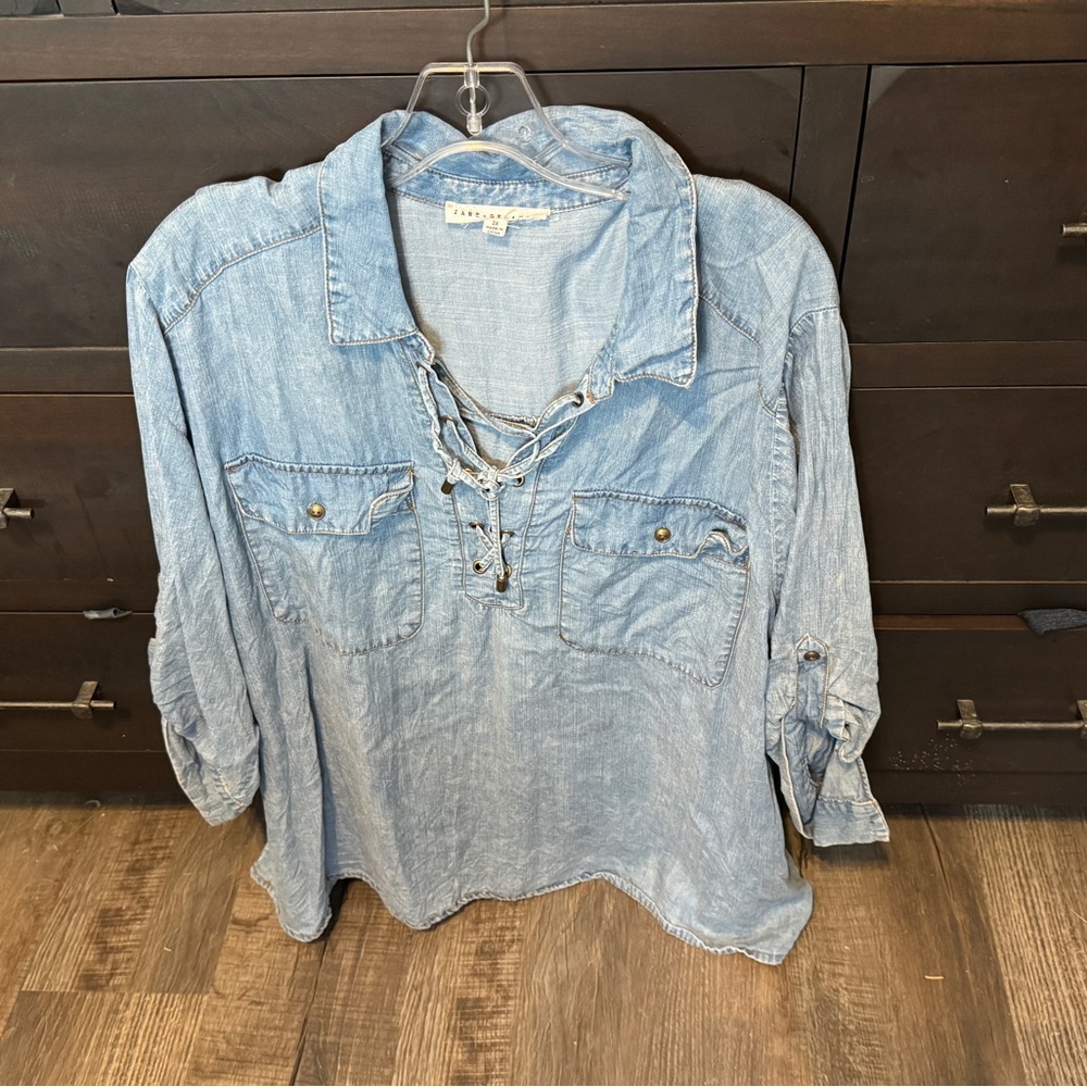 Denim Lace-Up Blouse
